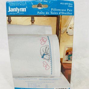 Janlynn Stamped Cross Sitch Pillow Cases "Kitty" - New/Sealed